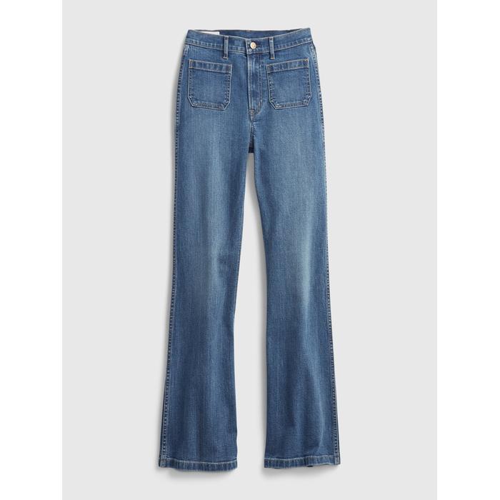 Высокая посадка Расклешенные джинсы цвет: Голубой