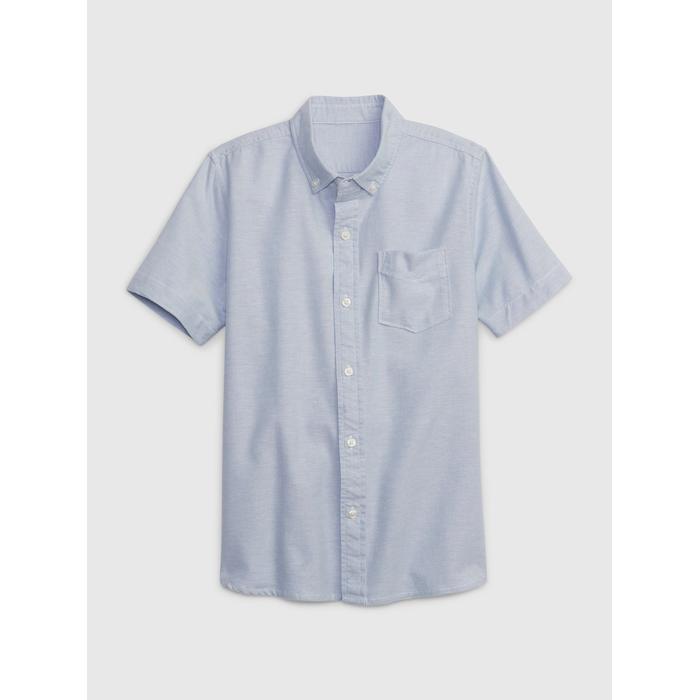 Натуральный хлопок Oxford форменная рубашка с коротким рукавом цвет: Голубой