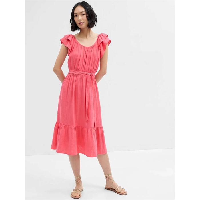 Платье миди с рукавом-маховиком цвет: Розовый
