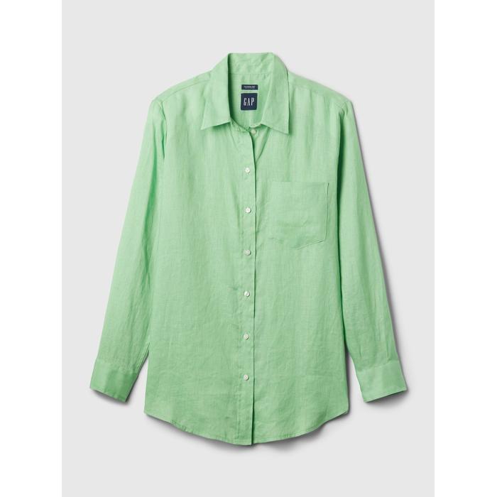 Льняная Boyfriend рубашка цвет: Зелёный