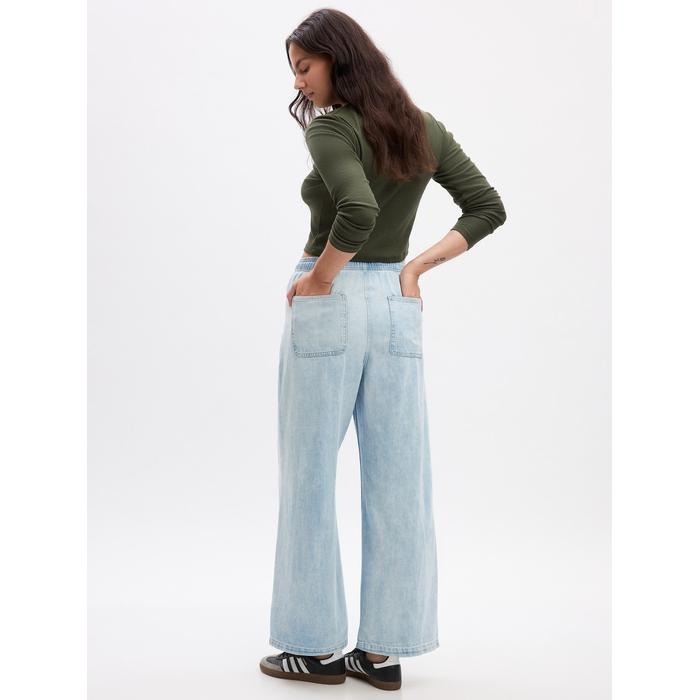 Джинсовые брюки высокой посадки с широкими штанинами и подтяжками цвет: Голубой