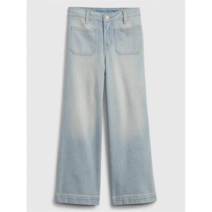 Джинсовые брюки высокой посадки с широкими штанинами и щиколотками цвет: Голубой