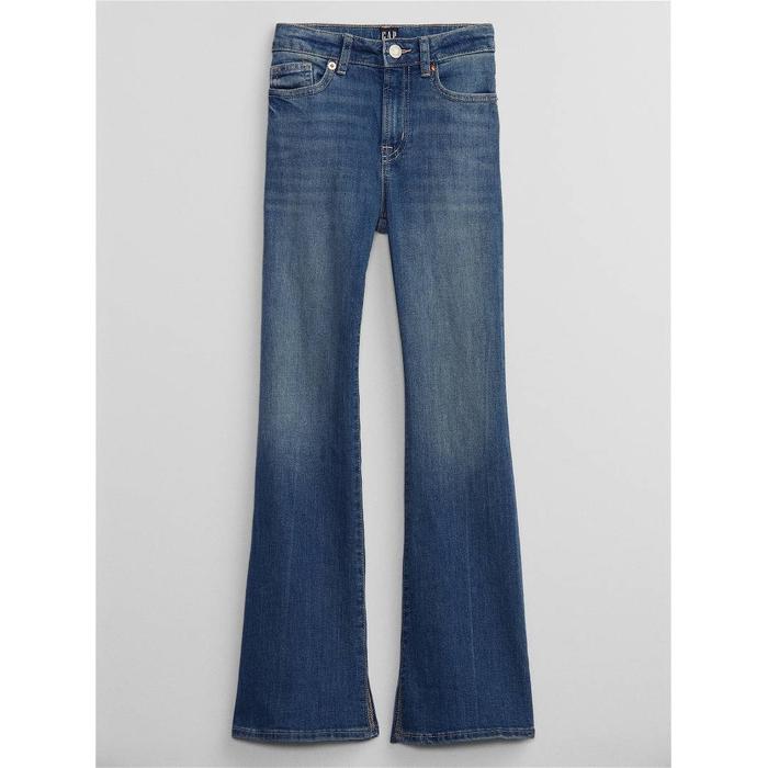 Высокие посадка '70-х расклешенные джинсы цвет: Голубой