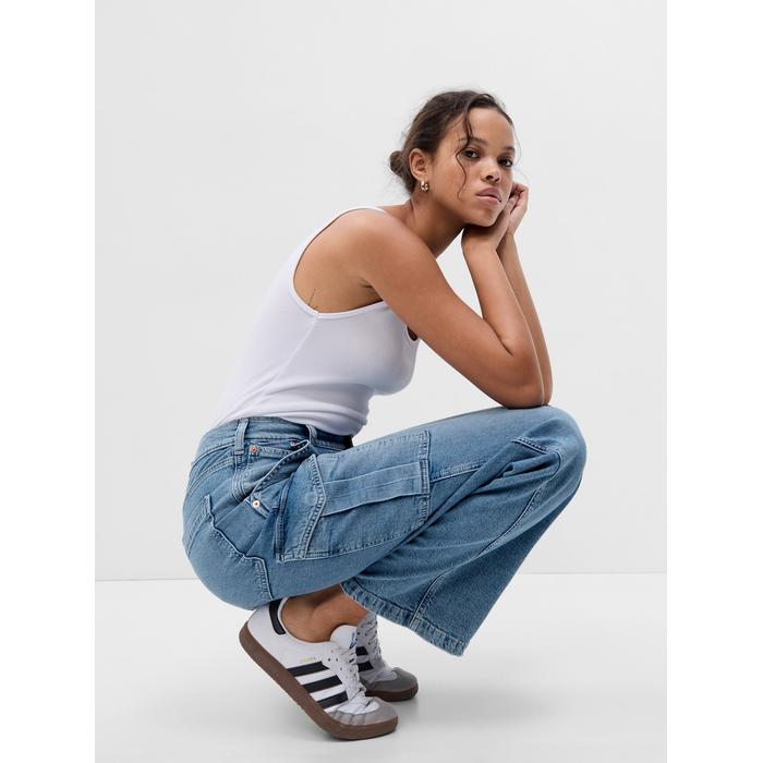 Mid Rise '90s Loose Kargo Jean Pantolon цвет: Голубой
