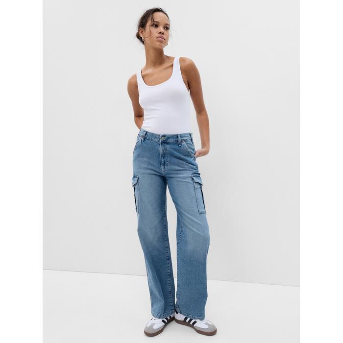 Mid Rise '90s Loose Kargo Jean Pantolon цвет: Голубой