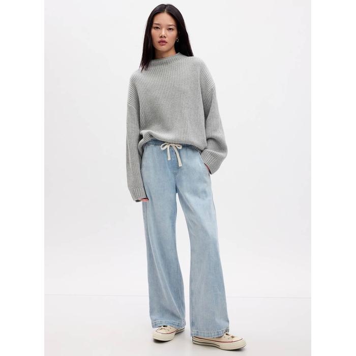 High Rise Wide-Leg Pull-On Jean Pantolon