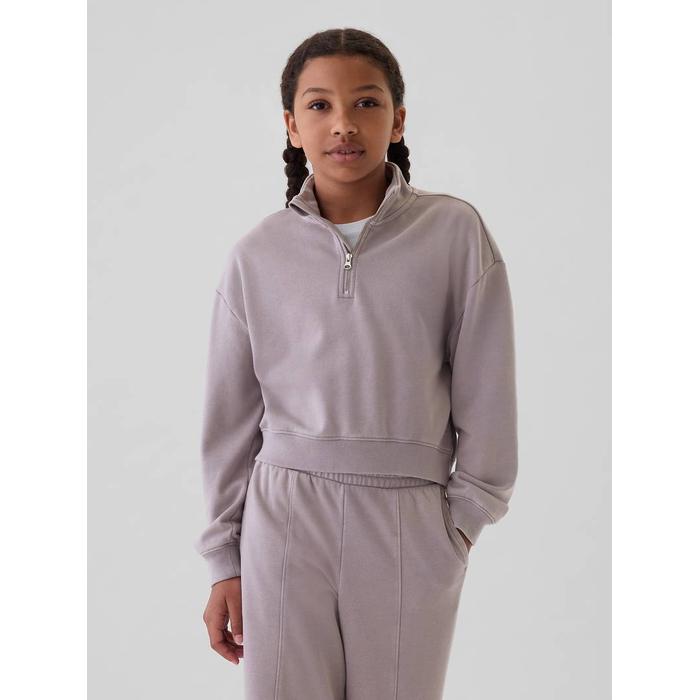 Vintage Soft Yarım Fermuarlı Crop Pullover Sweatshirt цвет: Фиолетовый