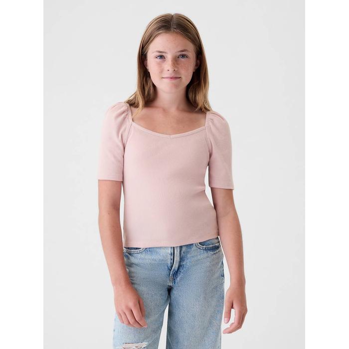 Kalp Yaka Balon Kol T-Shirt цвет: Розовый