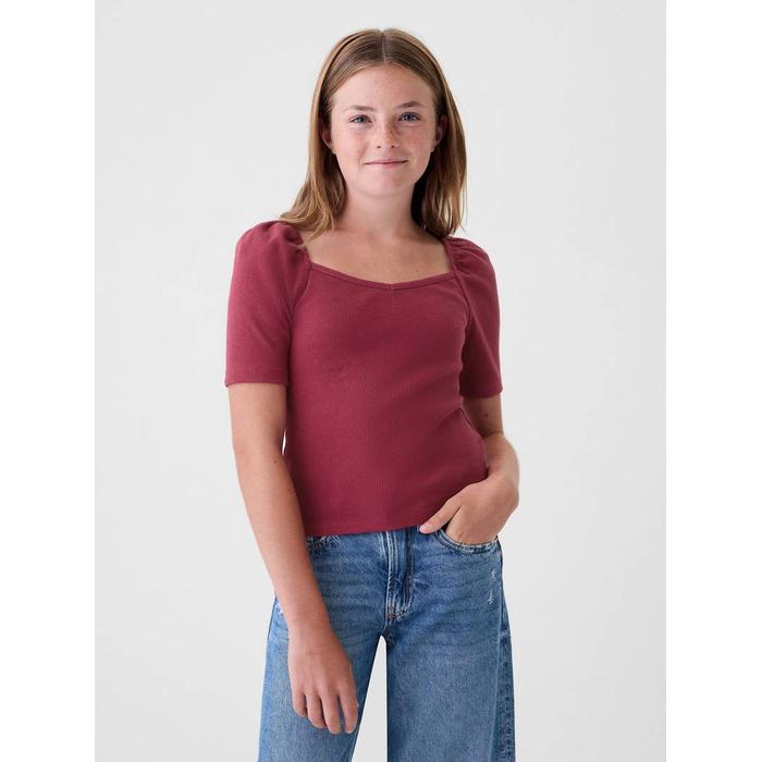 Kalp Yaka Balon Kol T-Shirt цвет: Красный