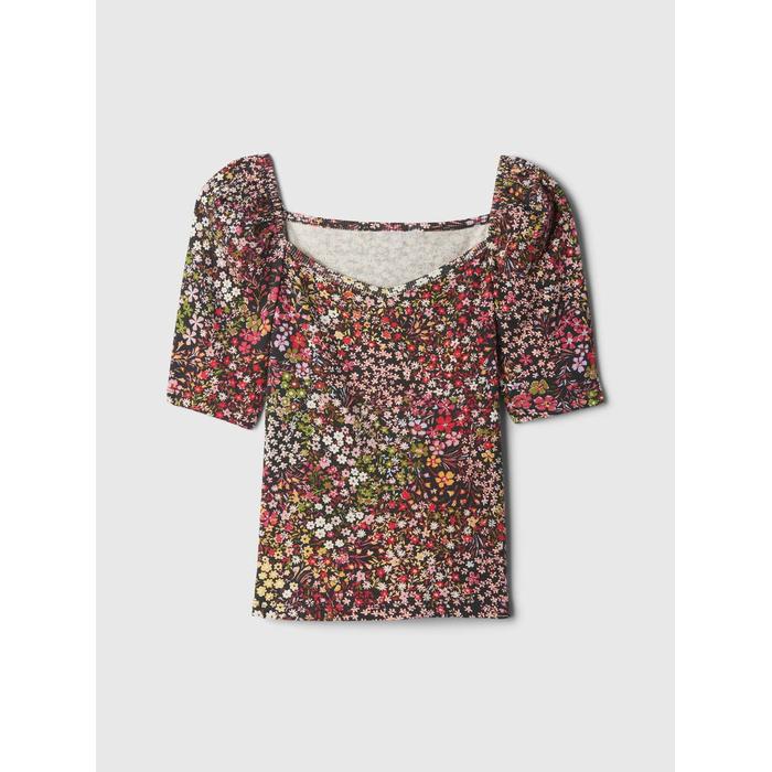Kalp Yaka Balon Kol T-Shirt цвет: Красный