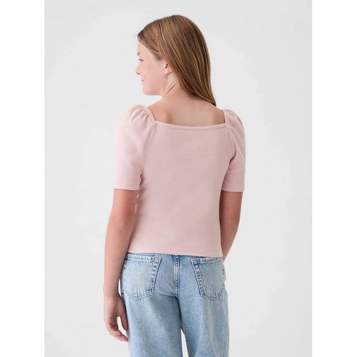 Kalp Yaka Balon Kol T-Shirt цвет: Розовый