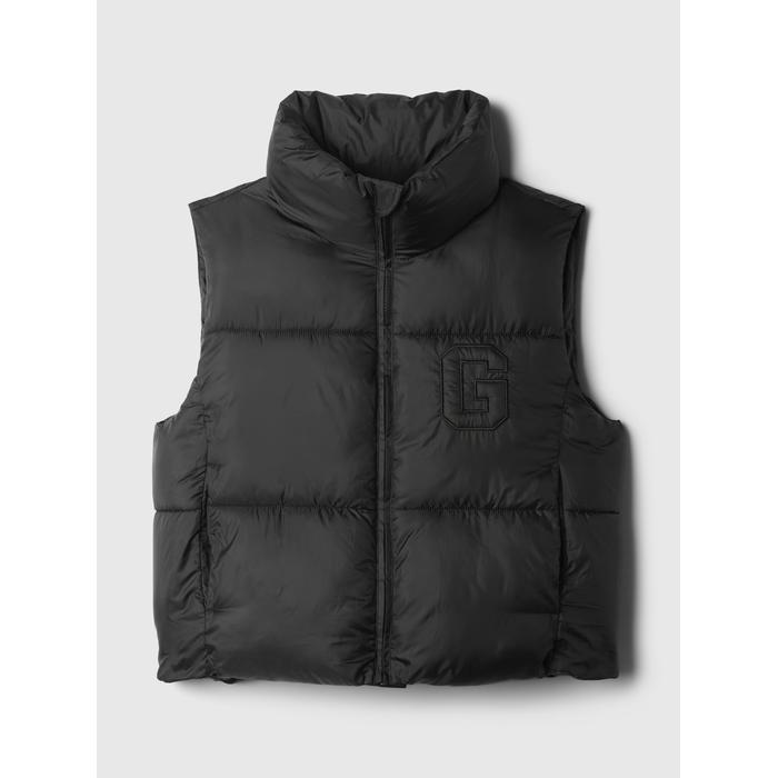 Gap Logo Geri Dönüştürülmüş Crop Puffer Şişme Yelek цвет: Чёрный