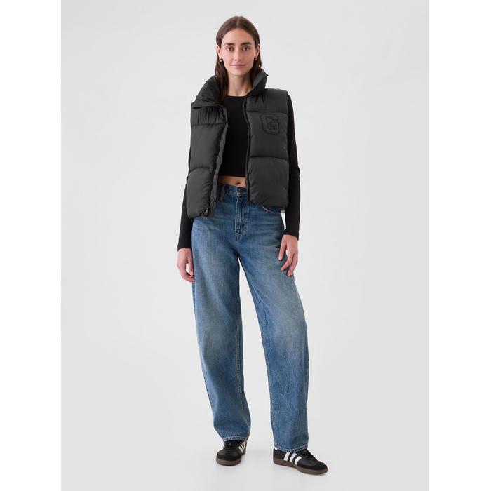 Gap Logo Geri Dönüştürülmüş Crop Puffer Şişme Yelek цвет: Чёрный