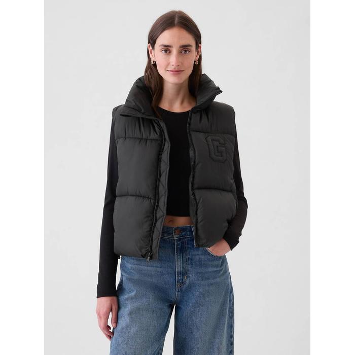 Gap Logo Geri Dönüştürülmüş Crop Puffer Şişme Yelek цвет: Чёрный