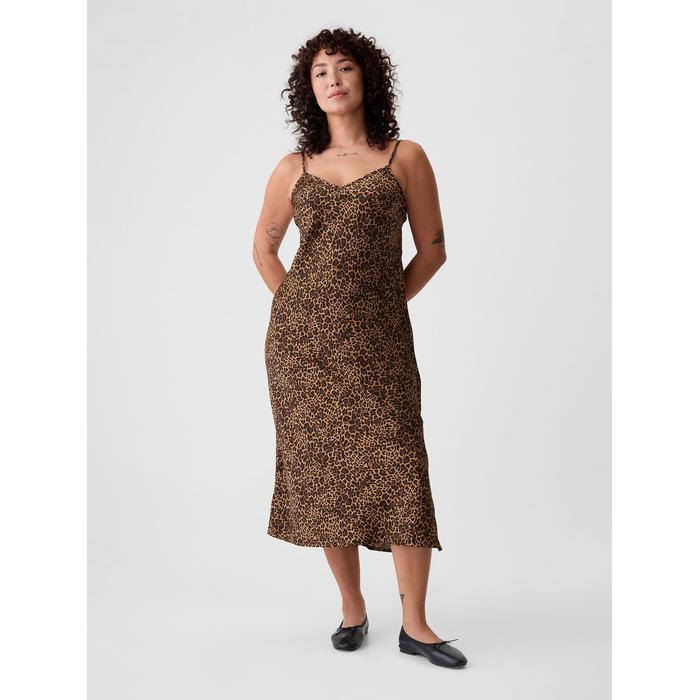 Leopar Desenli Saten Midi Elbise цвет: Коричневый