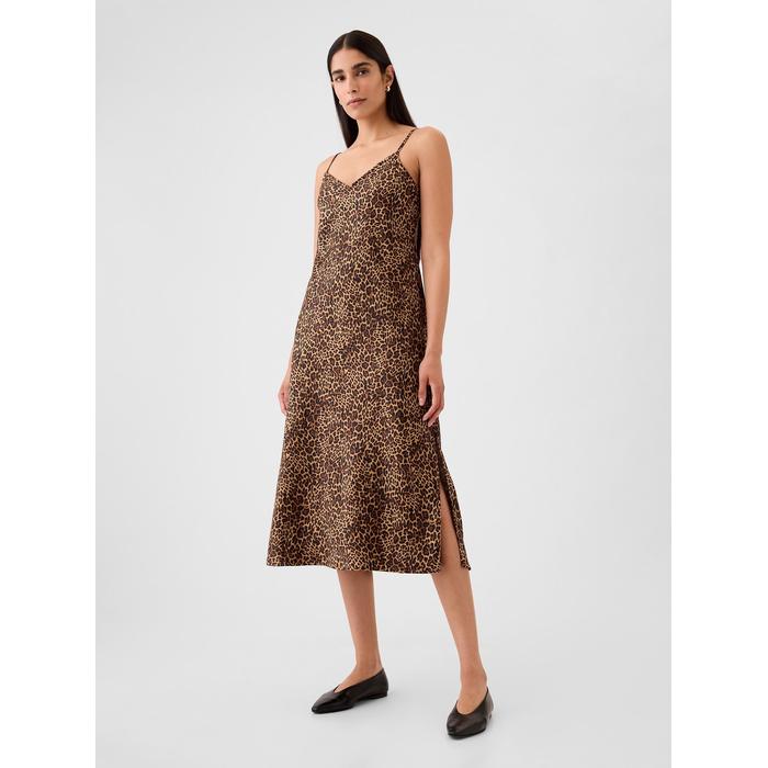 Leopar Desenli Saten Midi Elbise цвет: Коричневый