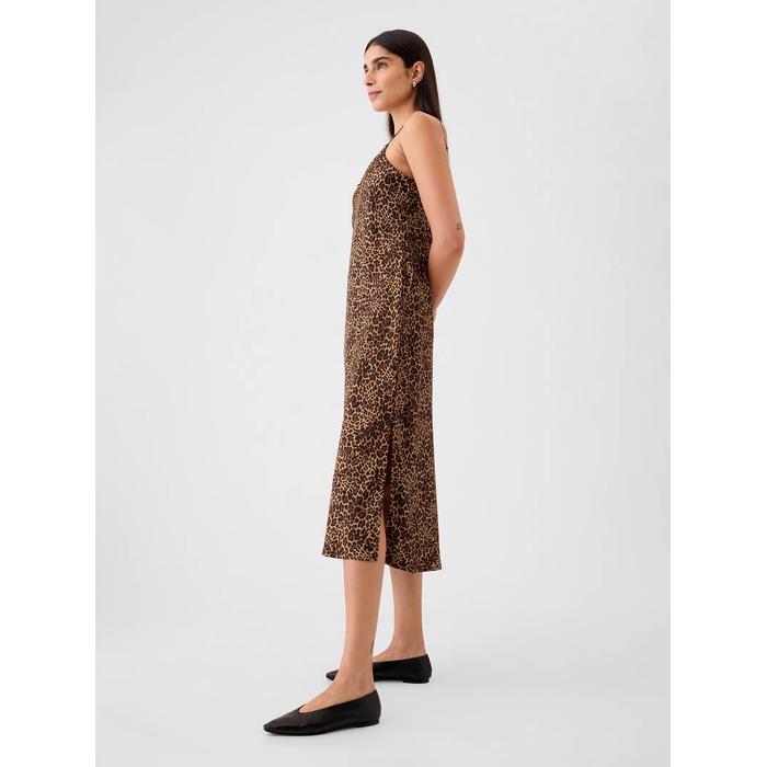 Leopar Desenli Saten Midi Elbise цвет: Коричневый
