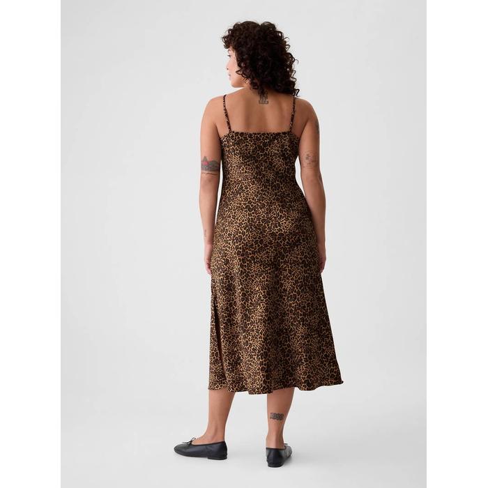 Leopar Desenli Saten Midi Elbise цвет: Коричневый