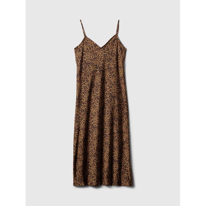 Leopar Desenli Saten Midi Elbise цвет: Коричневый