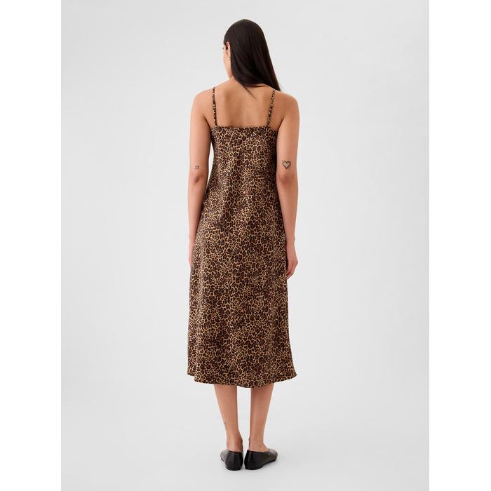 Leopar Desenli Saten Midi Elbise цвет: Коричневый