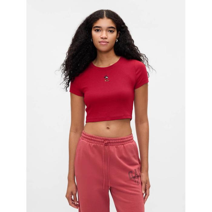Gap × Disney Bisiklet Yaka Crop T-Shirt цвет: Красный