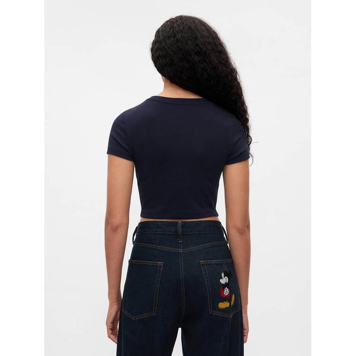 Gap × Disney Bisiklet Yaka Crop T-Shirt цвет: Синий