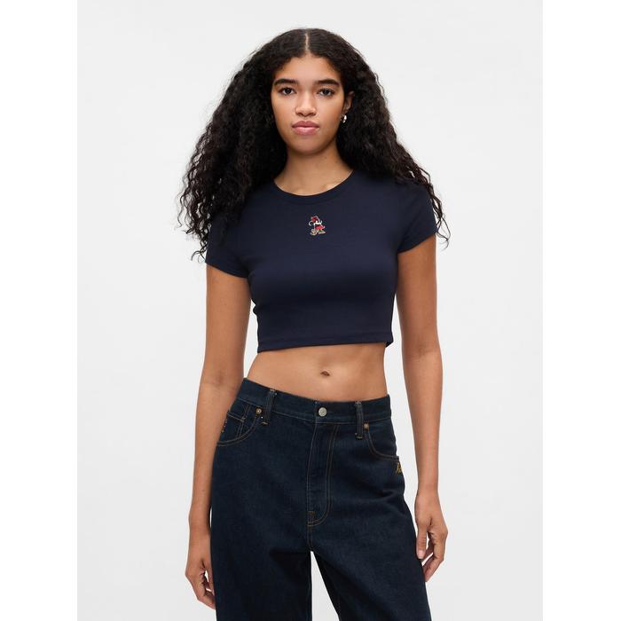 Gap × Disney Bisiklet Yaka Crop T-Shirt цвет: Синий