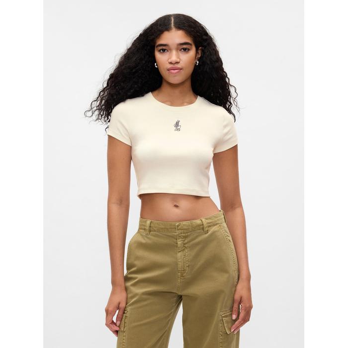 Gap × Disney Bisiklet Yaka Crop T-Shirt цвет: Бежевый