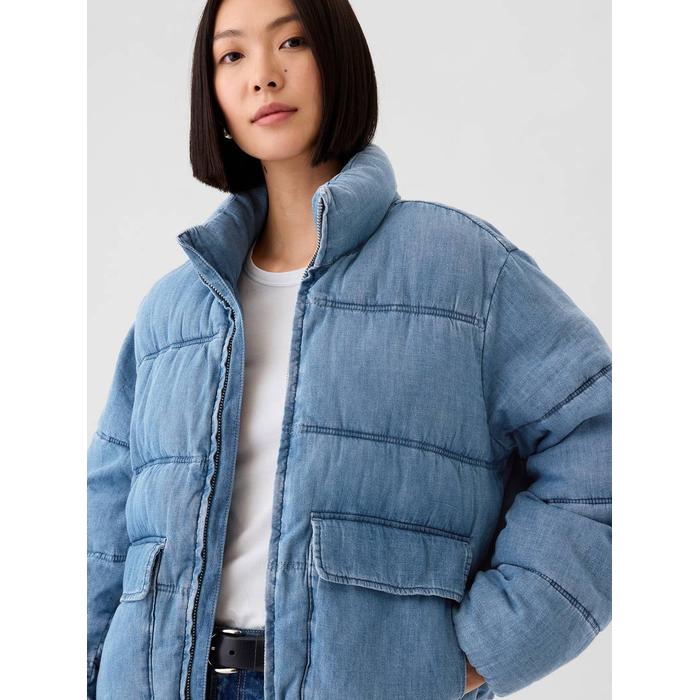Oversize Denim Puffer Şişme Ceket цвет: Голубой