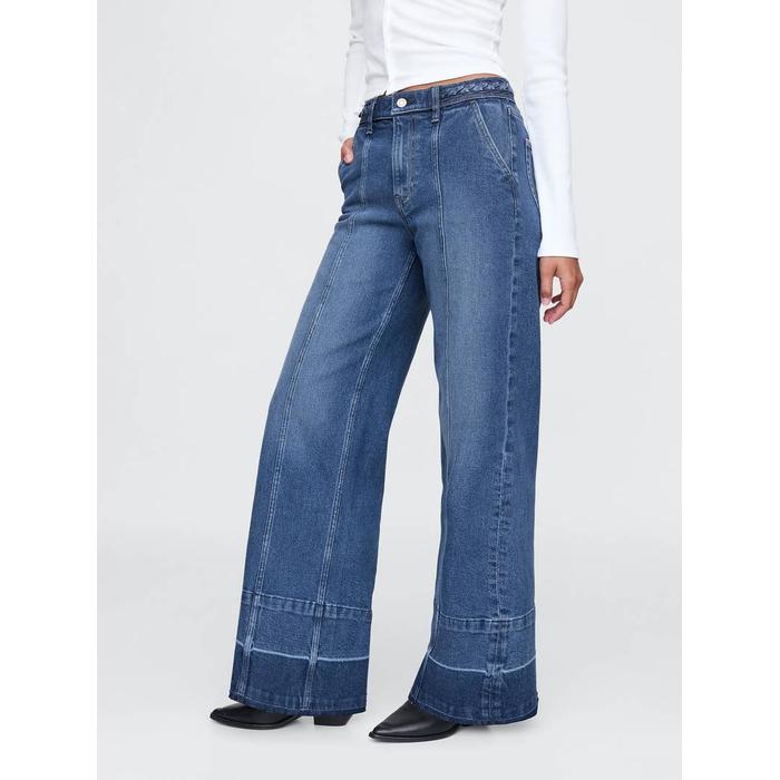 High Rise Stride Seamed Wide-Leg Jean Pantolon цвет: Голубой