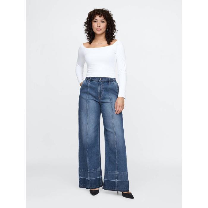 High Rise Stride Seamed Wide-Leg Jean Pantolon цвет: Голубой