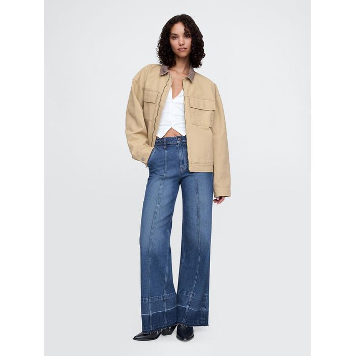 High Rise Stride Seamed Wide-Leg Jean Pantolon цвет: Голубой
