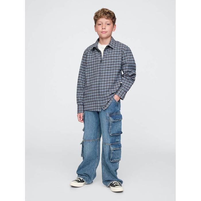 %100 Organik Pamuk Flannel Fermuarlı Gömlek цвет: Голубой