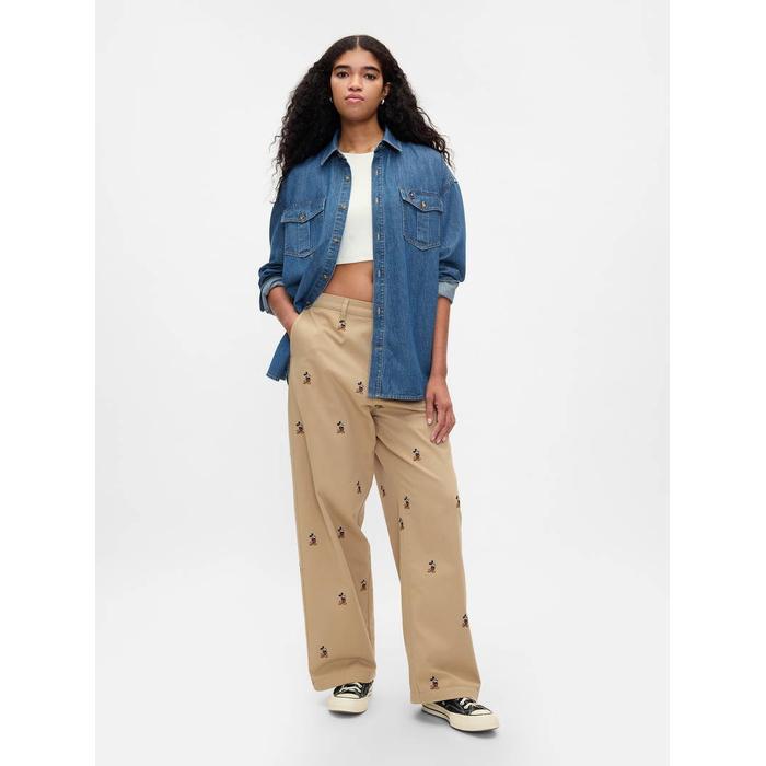 Gap × Disney İşlemeli Baggy Khaki Pantolon цвет: Бежевый