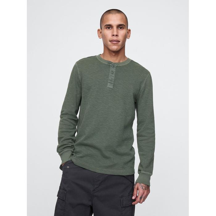Waffle Henley T-Shirt цвет: Зелёный
