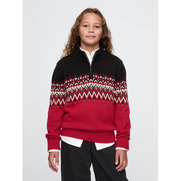 Fair Isle Yarım Fermuarlı Kazak цвет: Красный