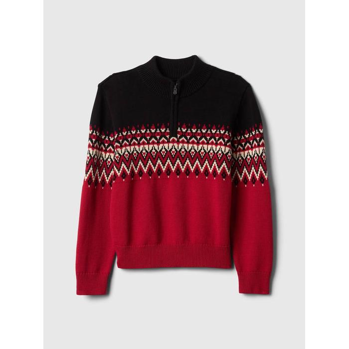 Fair Isle Yarım Fermuarlı Kazak цвет: Красный