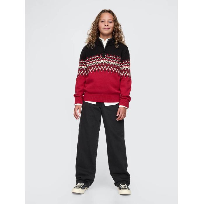 Fair Isle Yarım Fermuarlı Kazak цвет: Красный