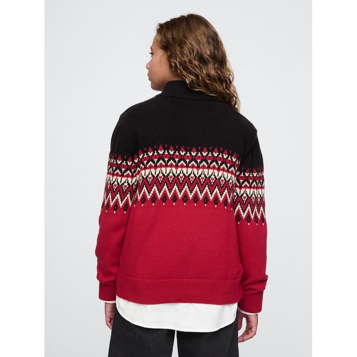 Fair Isle Yarım Fermuarlı Kazak цвет: Красный