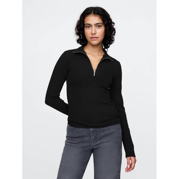 Modern Fitilli Yarım Fermuarlı T-Shirt цвет: Чёрный