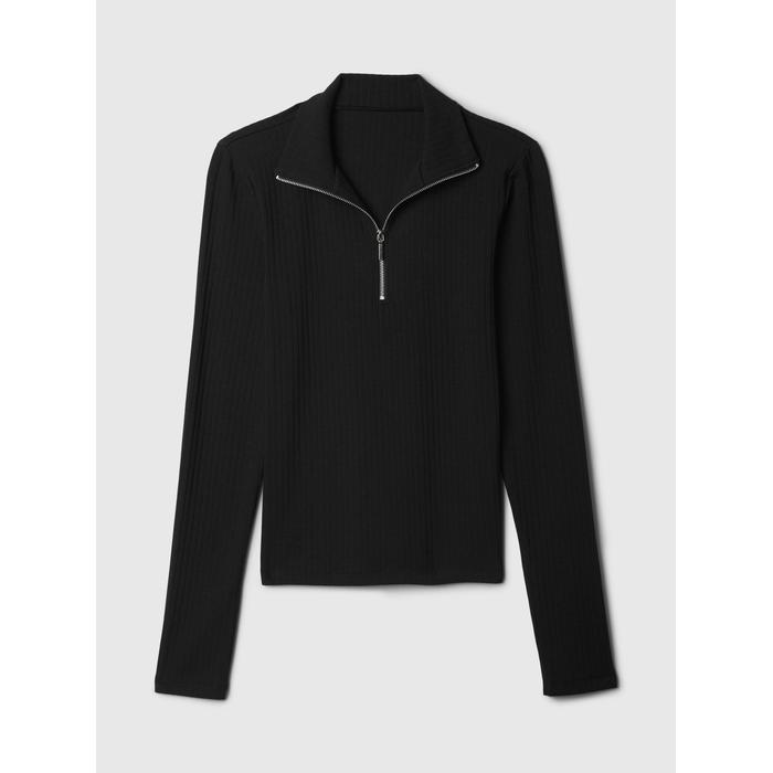 Modern Fitilli Yarım Fermuarlı T-Shirt цвет: Чёрный