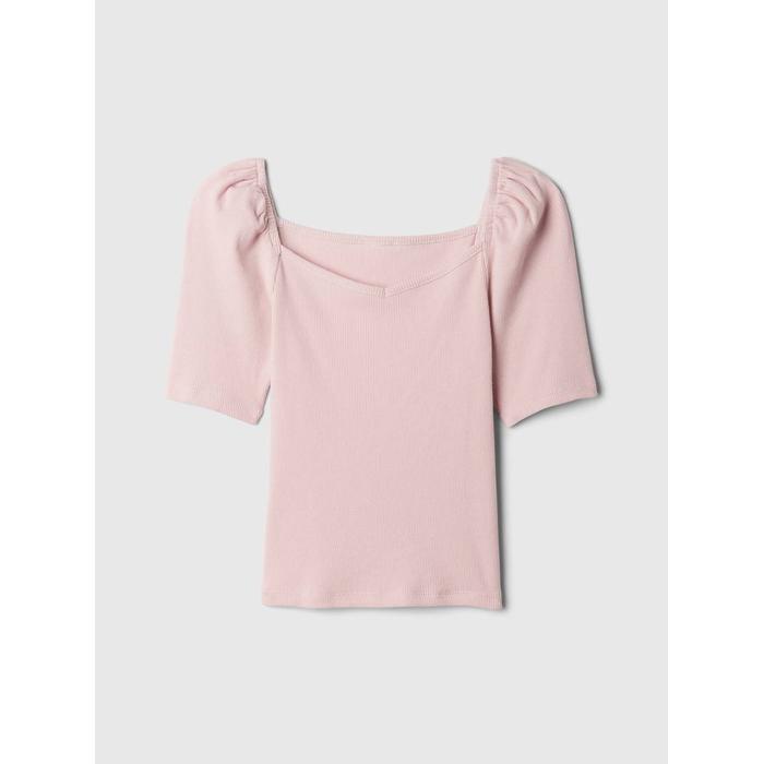 Kalp Yaka Balon Kol T-Shirt цвет: Розовый