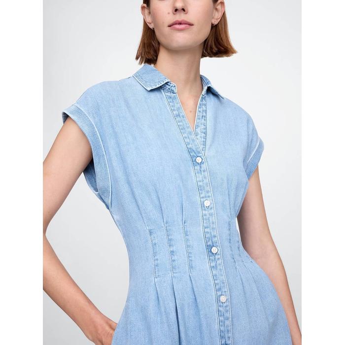 Denim Pileli Maxi Gömlek Elbise цвет: Голубой