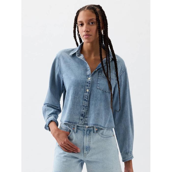 Crop Denim Gömlek цвет: Голубой