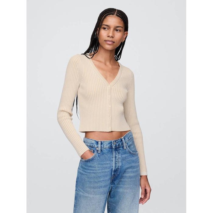Pamuklu Örgü Desenli Fitilli Crop Hırka цвет: Бежевый