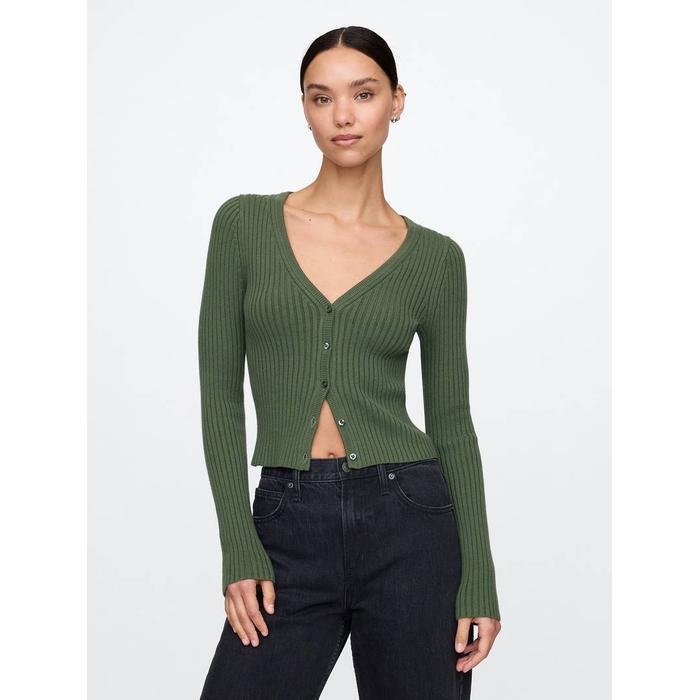 Pamuklu Örgü Desenli Fitilli Crop Hırka цвет: Зелёный