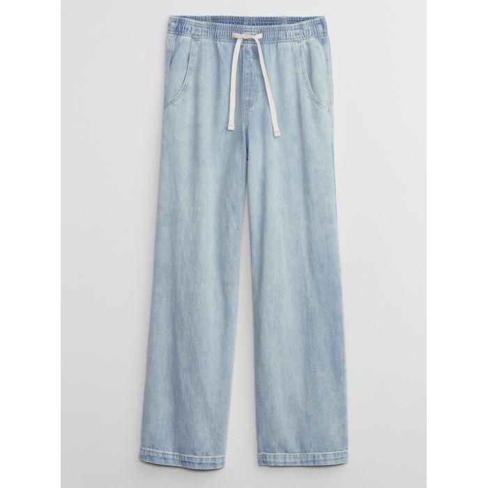 High Rise Wide-Leg Pull-On Jean Pantolon
