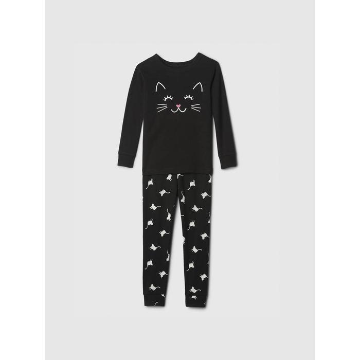 %100 Organik Pamuk Kedi Desenli Pijama Takımı цвет: Чёрный