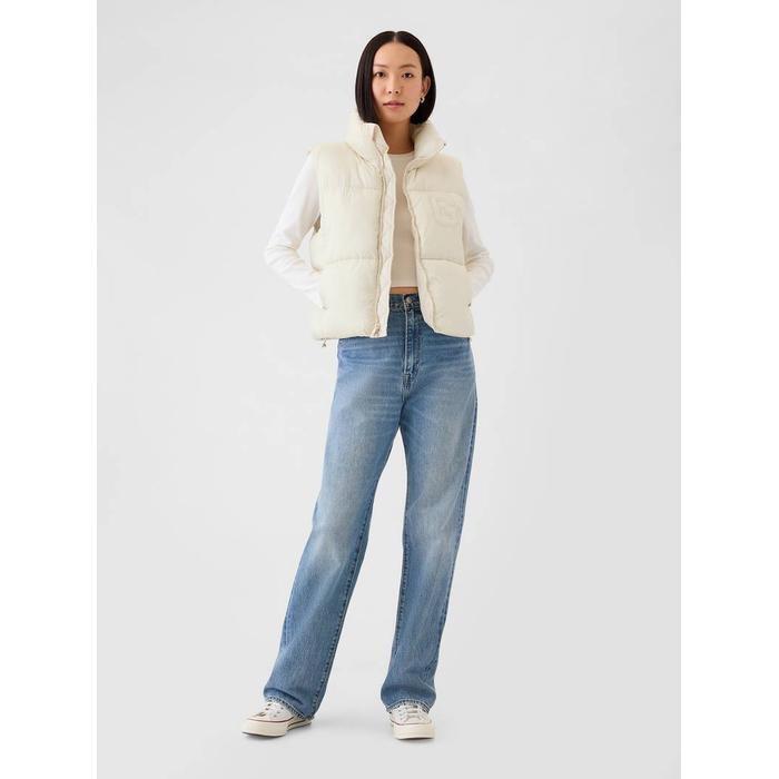 Gap Logo Geri Dönüştürülmüş Crop Puffer Şişme Yelek цвет: Белый