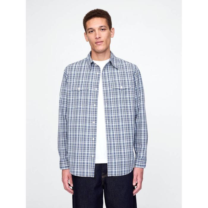 %100 Organik Pamuk Poplin Western Gömlek цвет: Голубой